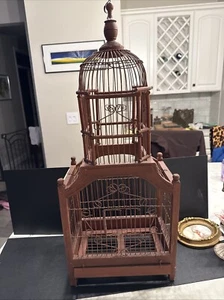 Antique Vtg Bird Cage Small Dome Top Wire Swing Spring Door Hinged Bottom Opens - Picture 1 of 6