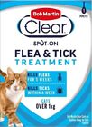 Bob Martin Clear Spot On CATS Flea Treatment Kills Fleas Ticks - 1 Pipette