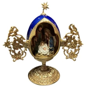 FRANKLIN MINT HOUSE OF FABERGE A KING IS BORN EGG COLBALT BLUE AND GOLD 30098 - Picture 1 of 11