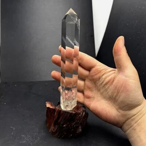 0.68LB TOP Natural Clear Quartz Obelisk Perfect Crystal Healing Energy +stand - Picture 1 of 9