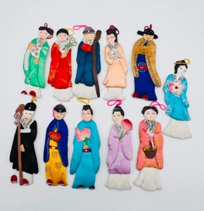 Lot of 11 Vintage Chinese Traditional Silk Cloth Figures Paper Dolls Ornaments - Picture 1 of 12