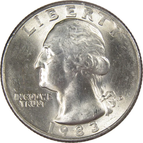 1983 D Washington Quarter BU Uncirculated Mint State 25c US Coin Collectible Cover