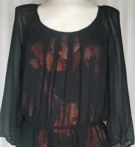 Blusa para mujer Daniel Rainn talla M negra transparente con superposición floral forrada cintura elástica - Imagen 1 de 6