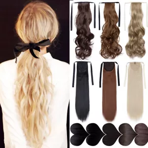 Long Drawstring Ponytail Hair Piece Extensions Fake Straight Wavy Brown Blonde - Picture 1 of 24