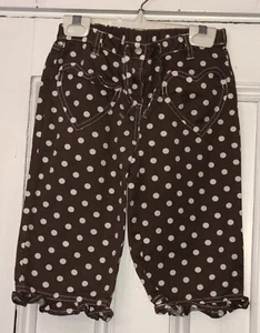 Mini Boden Girls Brown Heart Pocket Polka Dot Bermuda Modest Shorts Sz 7-8 - Picture 1 of 3