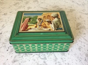 Assam Tee grün rechteckig Dose Vintage 1958-60 6,25" breit x 5" lang x 2,58" T - Bild 1 von 4