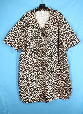 H&M Beige/Black LEOPARD PRINT V-Neck LOOSE FIT Pocket TWILL Tunic Dress Sz XXL - Image 1 of 4