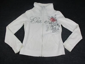 Guess Sudadera Mujer Pequeña Blanca Cremallera Completa Estrás Rosa Logo Chaqueta Y2K * - Imagen 1 de 21