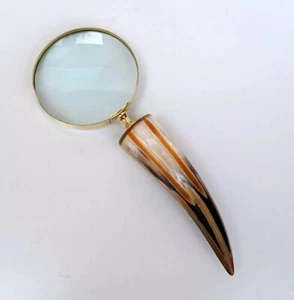Handmade Brass Magnifying Glass with Horn Handle Gift Item - Picture 1 of 9