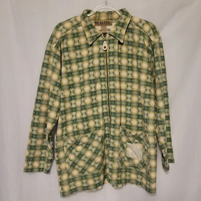 VTG 90s BUM EQUIPMENT Full Zip Green Plaid Flannel Shirt Grunge Pockets Wmn's M - Image 1 of 4