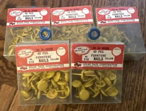 Vintage NOS Atlas Tack Corp Furniture Upholstery Tacks Nails Yellow Lot Of 5 Box - Picture 1 of 4