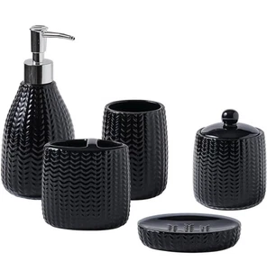 5-Piece Ceramic Bathroom Accessory Set - Soap Dispenser & Toothbrush Holder S... - Picture 1 of 8
