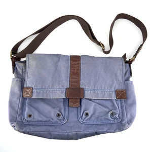 Fossil Canvas Messenger Bag Blue Laptop Bag Y2K Crossbody School Work *READ* - Picture 1 of 13