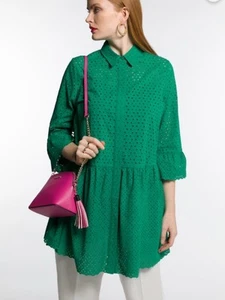 Selections by Ulla Popken Cotton Shirt Dress 12/14 Green Eyelet Dress - Picture 1 of 6