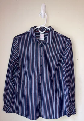 Top Brooks Brothers para mujer a rayas con botones talla 12 azul marino/blanco/rojo oficina Foto 1 de 4
