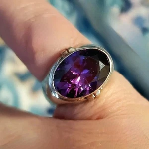 Sterling Silber Ring & lila Zirkonia ? Facettierter Stein Sparkles Violet - Bild 1 von 10