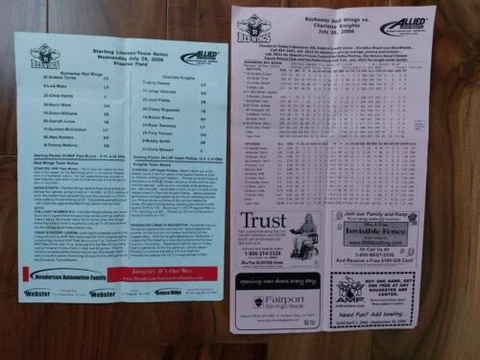 Rochester Red Wings J Mac Jason McElwain Bobblehead Giveaway Night Line Up Sheet Cover