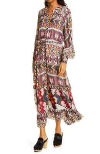 FARM RIO Women Amulet Maxi Dress Sz XL Multicolor NWT Boho Peasant Flowy 70-7 - Picture 1 of 22