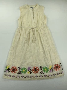 Ivy Jane Women's X-Small Beige Embroidered Floral Sun Dress Peasant Boho - Picture 1 of 13