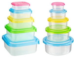 10pc Food Storage Containers Square Round Stackable Nestable Set - Picture 1 of 6