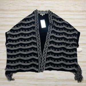 Extra Touch Womens Sweater Printed-sleeve Fringe Trim Cardigan Black 2X XXL - Picture 1 of 1