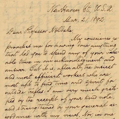 William Dwight Whitney Brief Sprachwissenschaft Theodor Nöldeke New Haven 1892 - Bild 1 von 3