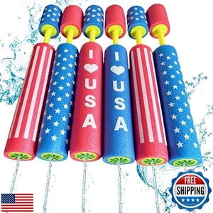6 Pack Patriotic Water Blaster Foam Water Gun Pool Games for Kids Squirt Gun - Picture 1 of 5