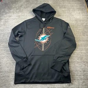 Miami Dolphins Nike Hoodie Mens Large Black Fleece Pullover Performance - Picture 1 of 9