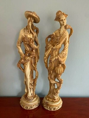  VINTAGE RESIN ORIENTAL HANDMADE CHINESE MAN AND WOMAN SCULPTURES/ FIGURINES - Image 1 of 4