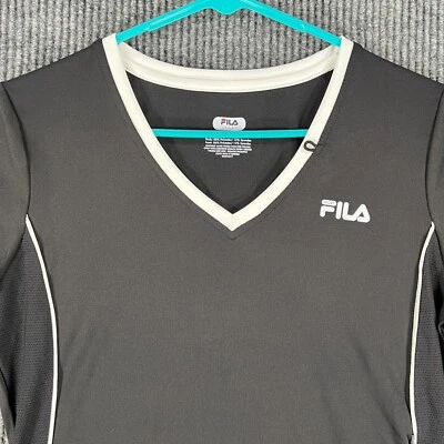 Женская рубашка FILA средний размер черная с коротким рукавом с V-образным вырезом спортивная одежда бег лифтинг йога - Изображение 1 из 4