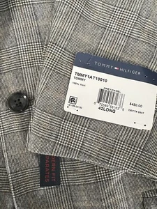 Tommy Hilfiger Modern Fit Stretch 100% Wool Suit Jacket 42L Grey Camel Plaid - Picture 1 of 5