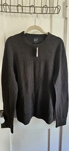 NUEVO CON ETIQUETAS Gap Hombres Talla L 100% Algodón Manga Larga Cuello Redondo Suéter Pullover Gris - Imagen 1 de 9