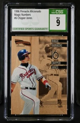 Pinnacle Aficionado Magic Numbers #6 1996 Chipper Jones CSG 9 como nuevo SP Braves Salón de la fama Foto 1 de 3