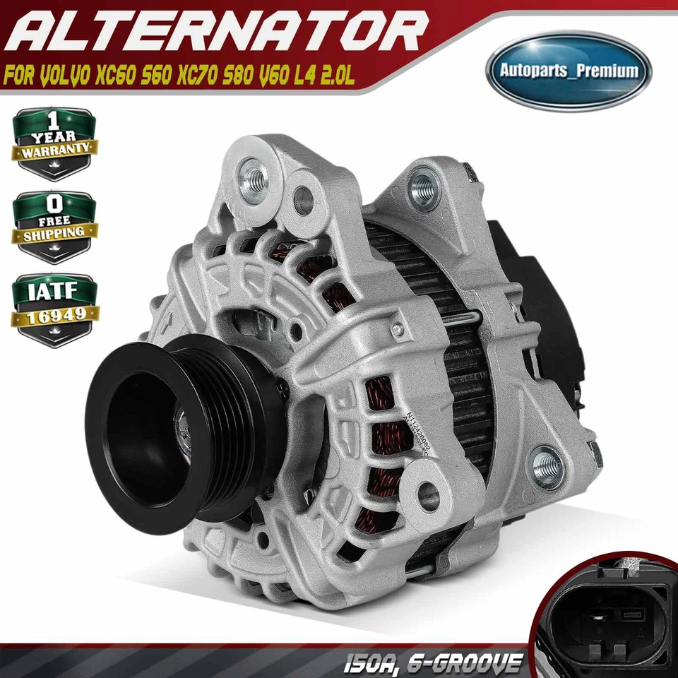 Alternador para Volvo XC60 S60 XC70 S80 V60 L4 2.0L 150A 12V CW Polea de 6 ranuras Foto 1 de 4