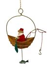 Swingin Folkart Santa Rowing Fishing His Way Novelty Christmas Tree Or Window