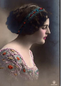 RPPC Pretty Lady Side Profile Hand Colored Real Photo Antique Postcard Glamour - Picture 1 of 3