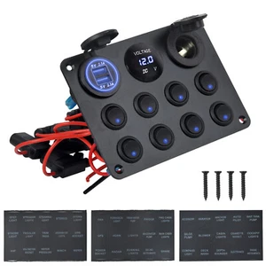 8 Gang LED Light Switch Control Panel Camper Van RV Voltmeter 12V 2 USB Charger - Picture 1 of 14