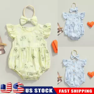 USA Baby Girls Jumpsuit Infant Bodysuit Floral Print Romper Newborn Casual Cute - Picture 1 of 21