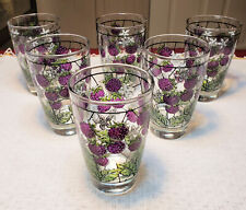 6 VTG Libbey 4.75" WEIGHTED TUMBLERS faux stained glass *PURPLE BLACK RASPBERRY*