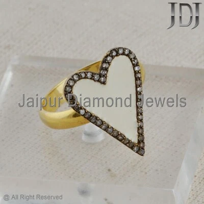 Natural Pave Diamond Ring 925 Sterling Silver Jewelry Heart Shape Enamel Ring - Image 1 of 4