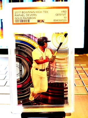 2017 Bowman High Tek #22/50 Rafael Devers Gold Rainbow Rookie #RD Gem Mt. 10 - Image 1 of 4