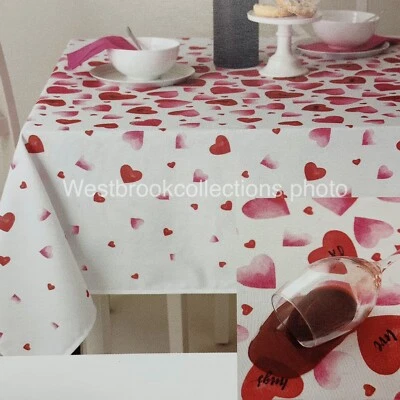 Cupcakes & Cashmere Valentine's Day Red & Pink Hearts White Tablecloth 60”x 84” - Image 1 of 4