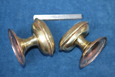 Pair of Reclaimed Oval Brass Door Knobs on backplates with spindle - Edwardian