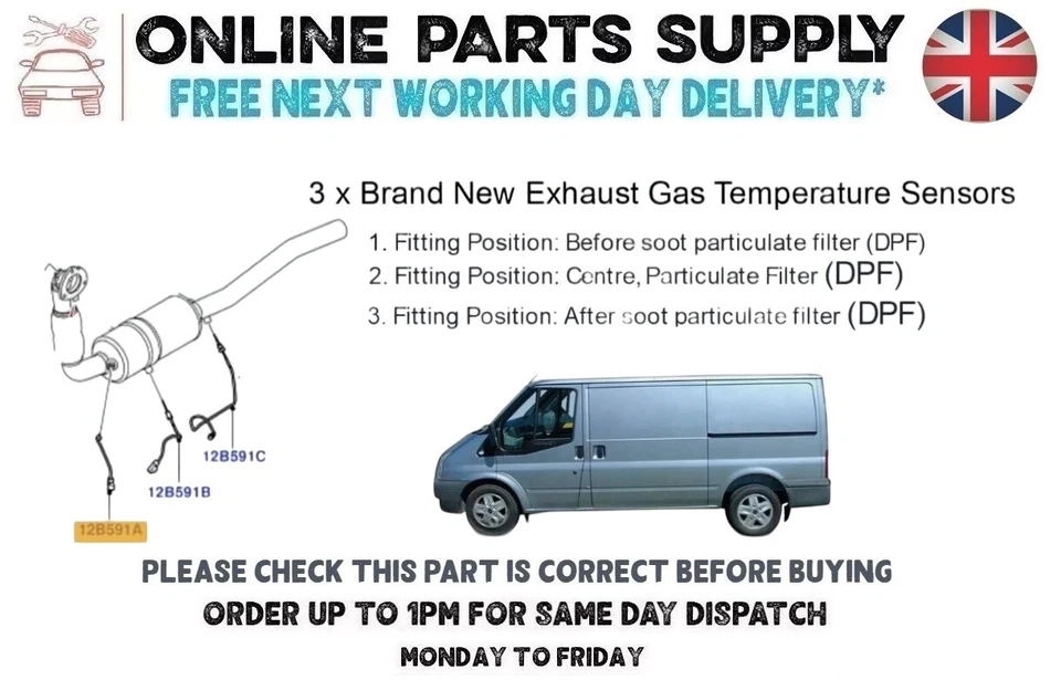 Sensores de temperatura de gases de escape x 3 para Ford Transit 2.2 TDCi MK7 antes después y en DPF Foto 1 de 4