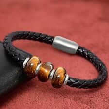 bracelet en perles pour homme femme cuir noir œil de tigre/gris/rose
