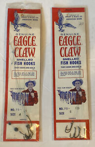 2 Packs Vintage Eagle Claw Snelled Hooks Sizes 4 and 6 New Unopened