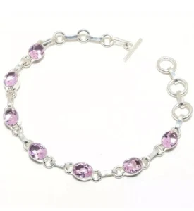 NATÜRLICHER OVALER ROSA TOPAS 925 STERLINGSILBER GLIEDERKETTE ARMBAND 7,5" HANDGEFERTIGT - Bild 1 von 7