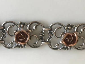 Armband Silber 835 vergoldete Rosen Rosé Gold 23,74 g - 21 cm massiv ungetragen - Bild 1 von 10