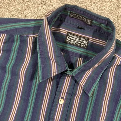 Vintage Members Only Single Needle Striped Shirt Mens Medium Preppy Business - Image 1 of 4