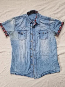 Coofandy Men's Lightweight Denim Shirt Size S With Check Detail - Picture 1 of 4